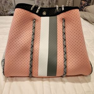 Threaded pear neoprene tote.